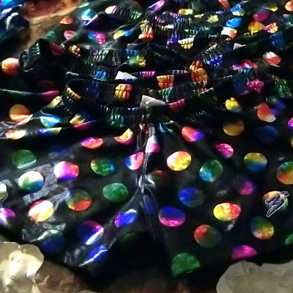 Black Rainbow Metallic Dots Festival Shorts rave